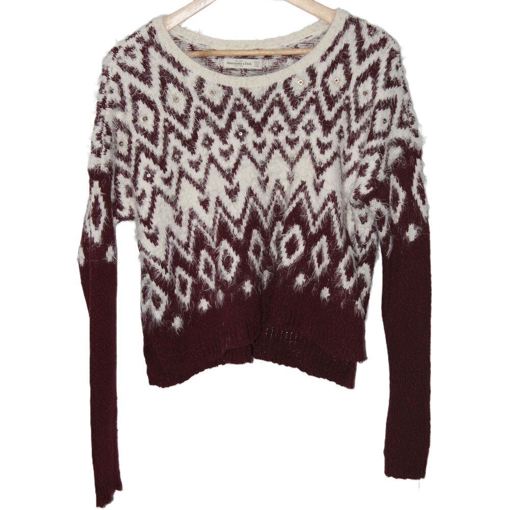 Womens Abercrombie & Fitch Red Cream Long Sleeve Crew Neck Sweater Size XS / S
